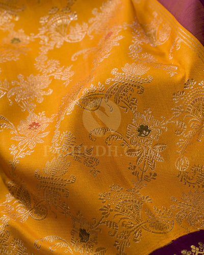 Golden Yellow And Regal Purple Pure Kanjivaram Silk Saree-P185(A)