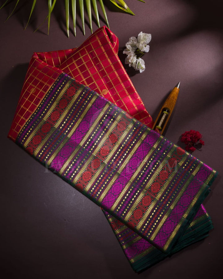 Crimson Red And Bottle Green Kanjivaram Silk Saree-S1468(A)