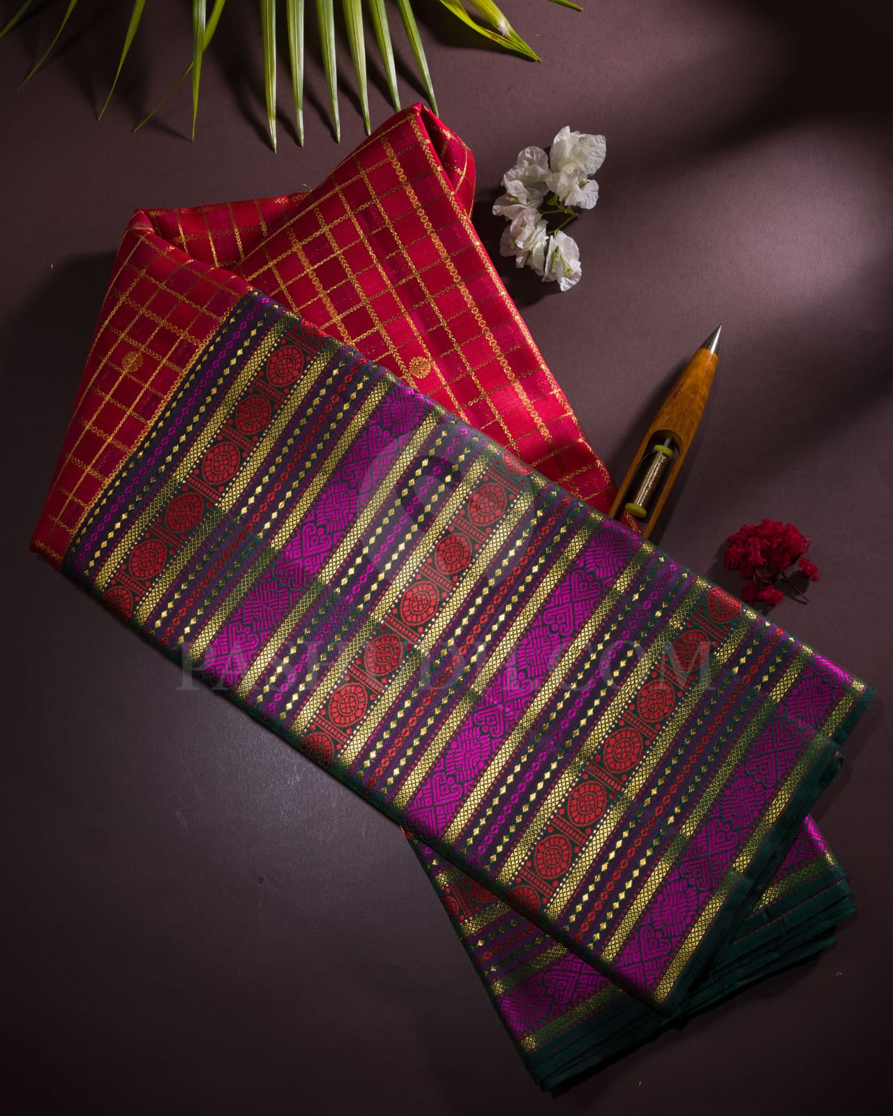 Crimson Red And Bottle Green Kanjivaram Silk Saree-S1468(A)