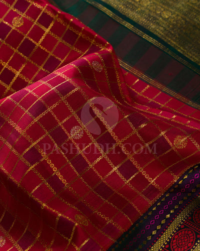 Crimson Red And Bottle Green Kanjivaram Silk Saree-S1468(A)