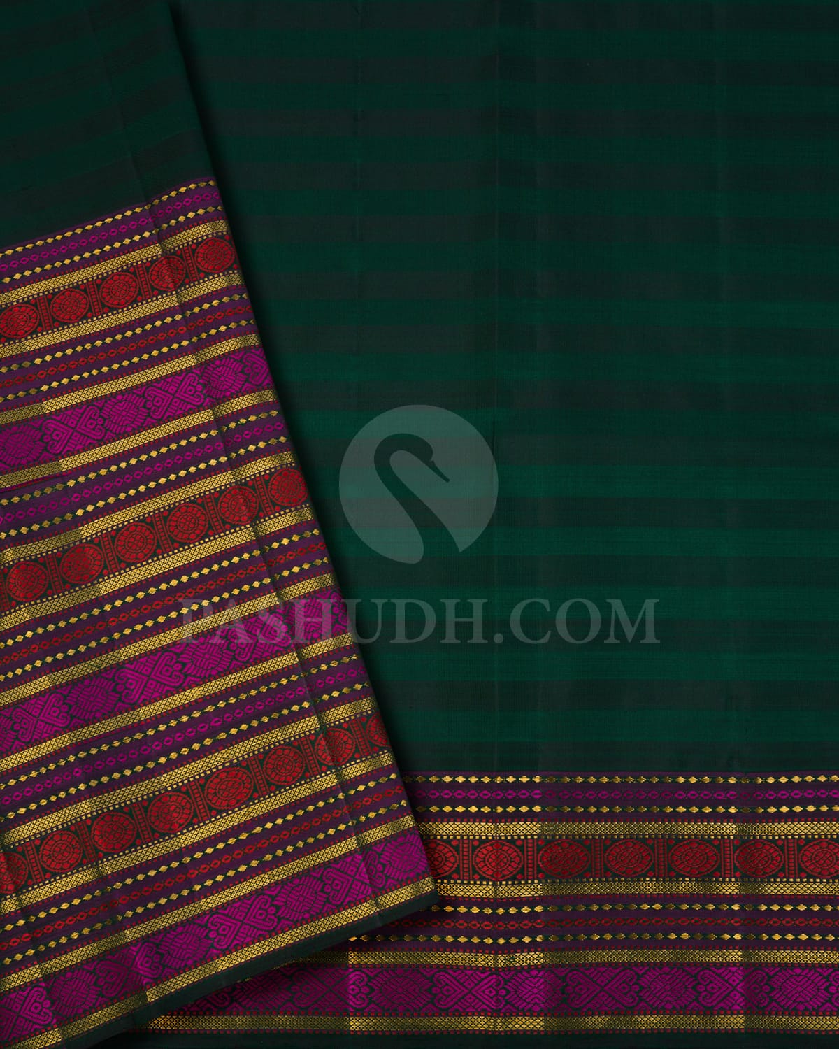 Crimson Red And Bottle Green Kanjivaram Silk Saree-S1468(A)