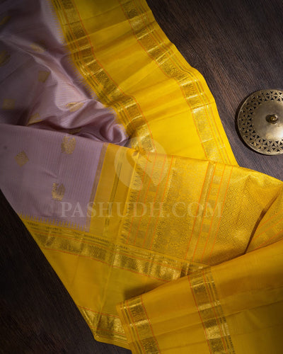 Pastel Lavender And Mango Yellow Pure Kanjivaram Silk Saree-SP94