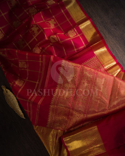 Bright Red Pure Kanjivaram Silk Saree-SP119
