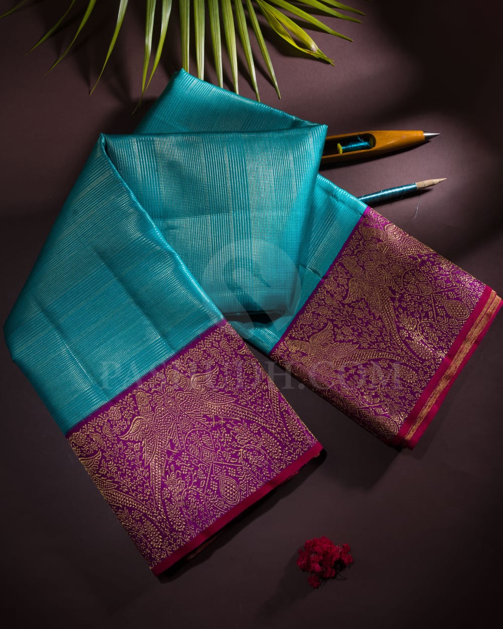 Tiffany Blue And Purple Pure Kanjivaram Silk Saree-P182(A)