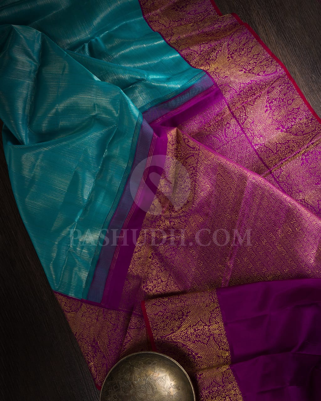 Tiffany Blue And Purple Pure Kanjivaram Silk Saree-P182(A)