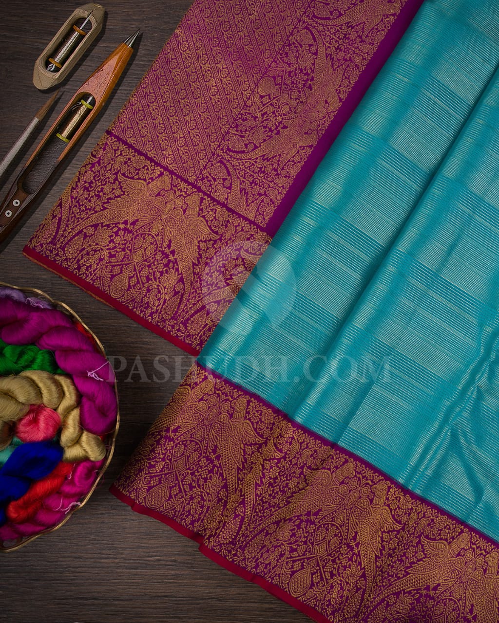 Tiffany Blue And Purple Pure Kanjivaram Silk Saree-P182(A)