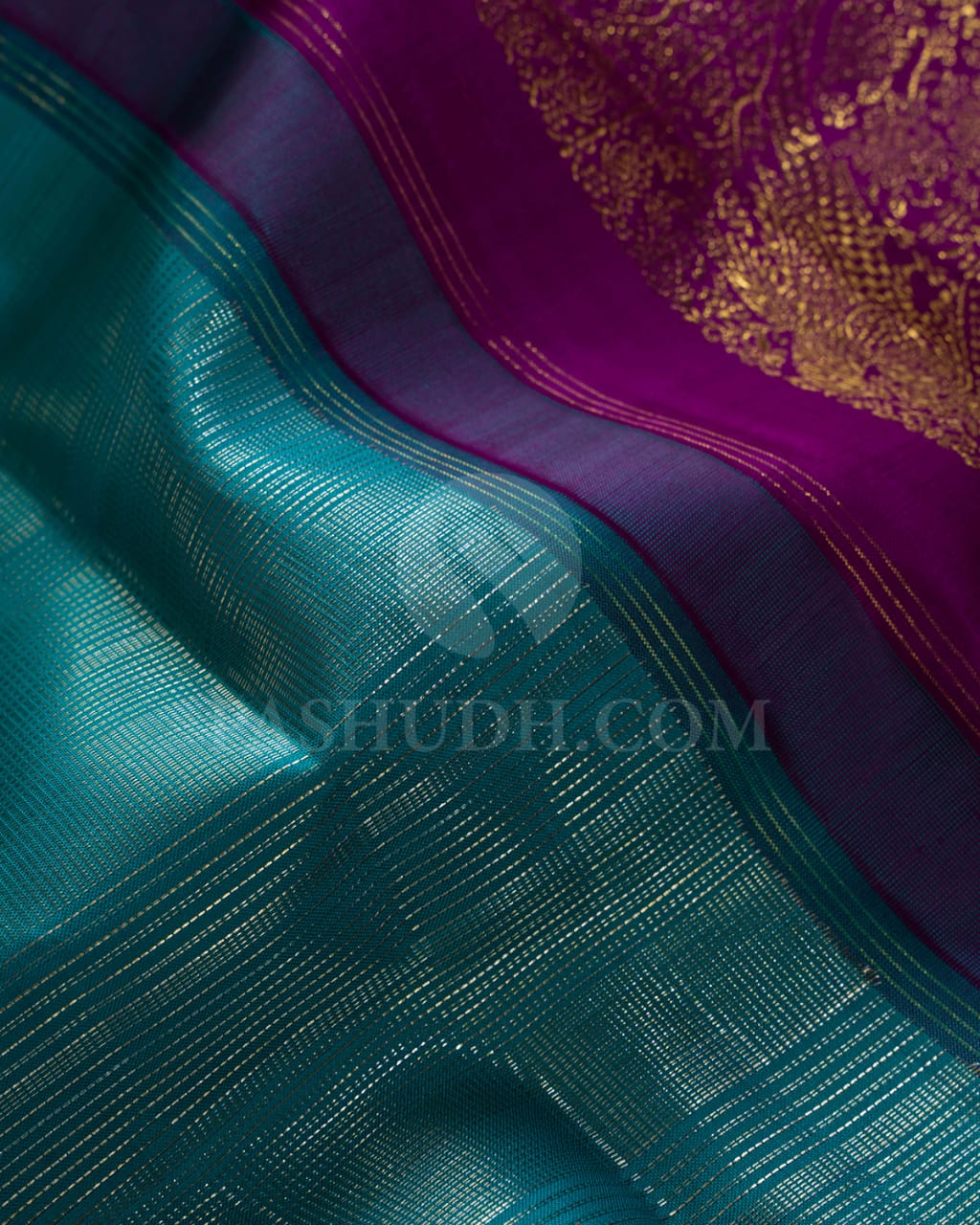 Tiffany Blue And Purple Pure Kanjivaram Silk Saree-P182(A)