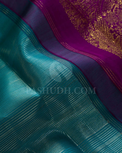 Tiffany Blue And Purple Pure Kanjivaram Silk Saree-P182(A)