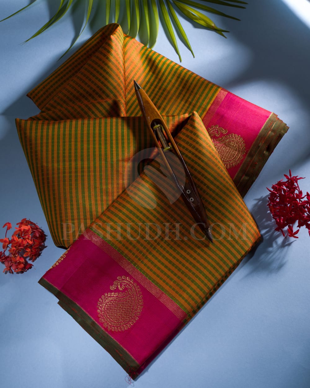Rani Pink And Mustard Yellow Pure Kanjivaram Silk Saree-SP110