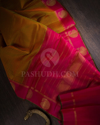 Rani Pink And Mustard Yellow Pure Kanjivaram Silk Saree-SP110