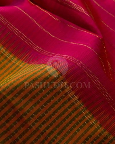 Rani Pink And Mustard Yellow Pure Kanjivaram Silk Saree-SP110