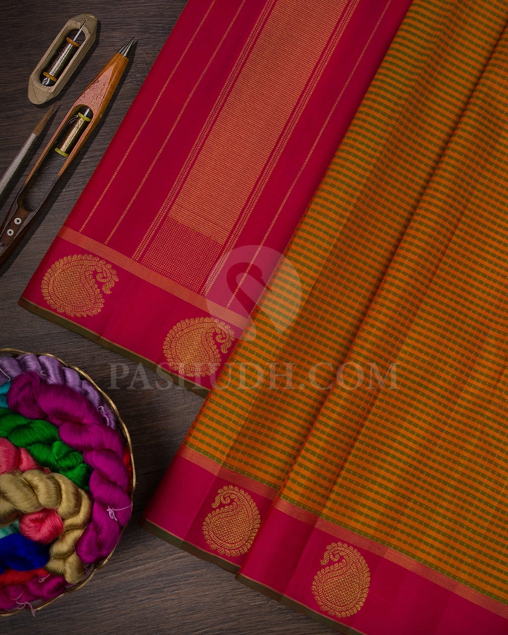 Rani Pink And Mustard Yellow Pure Kanjivaram Silk Saree-SP110