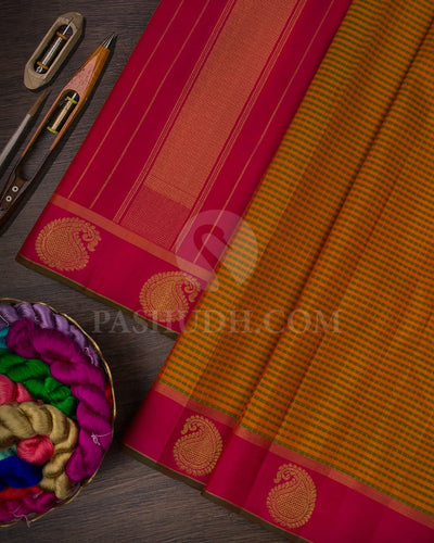 Rani Pink And Mustard Yellow Pure Kanjivaram Silk Saree-SP110