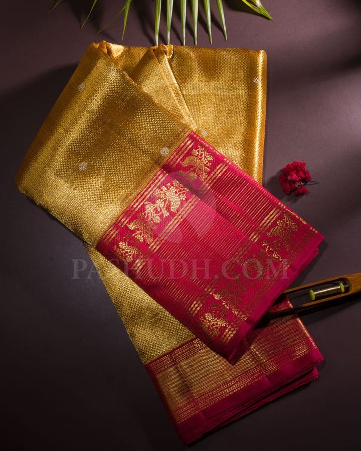 Bright Red With Gold Shimmer Organza Kanjivaram Silk Saree-S1385(B)