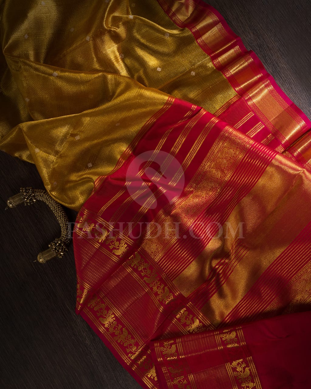 Bright Red With Gold Shimmer Organza Kanjivaram Silk Saree-S1385(B)