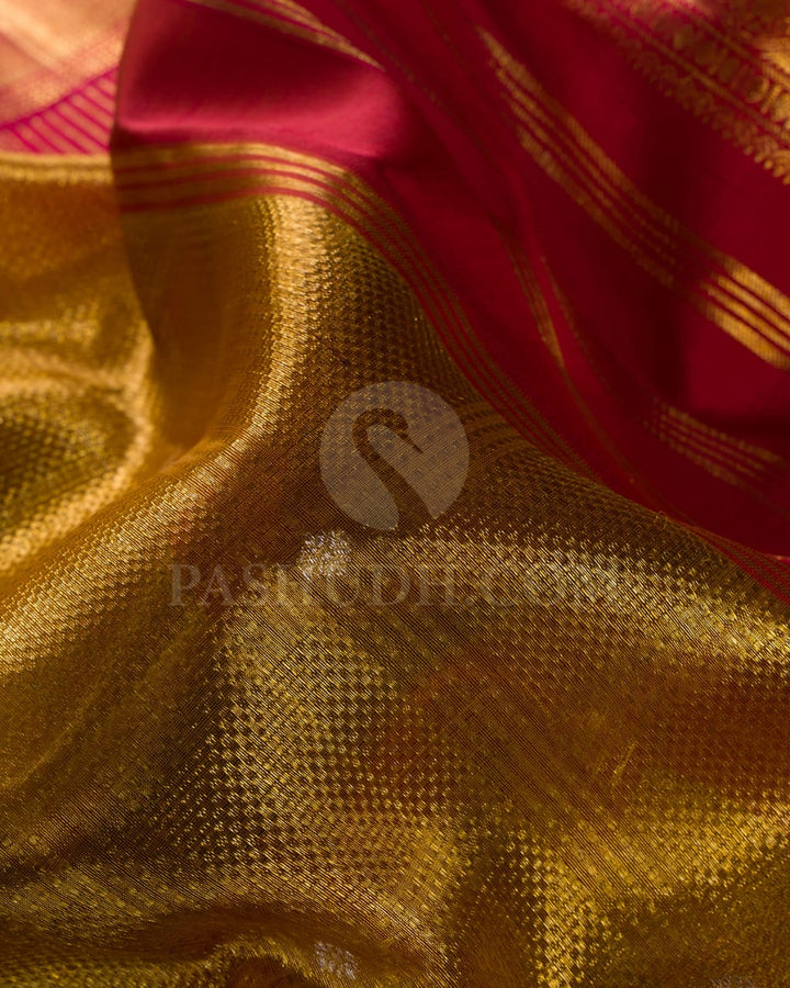 Bright Red With Gold Shimmer Organza Kanjivaram Silk Saree-S1385(B)