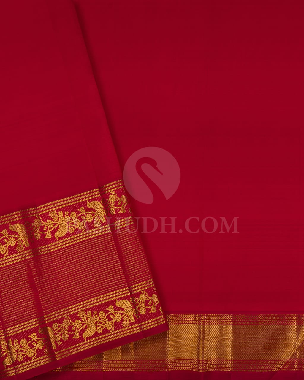 Bright Red With Gold Shimmer Organza Kanjivaram Silk Saree-S1385(B)