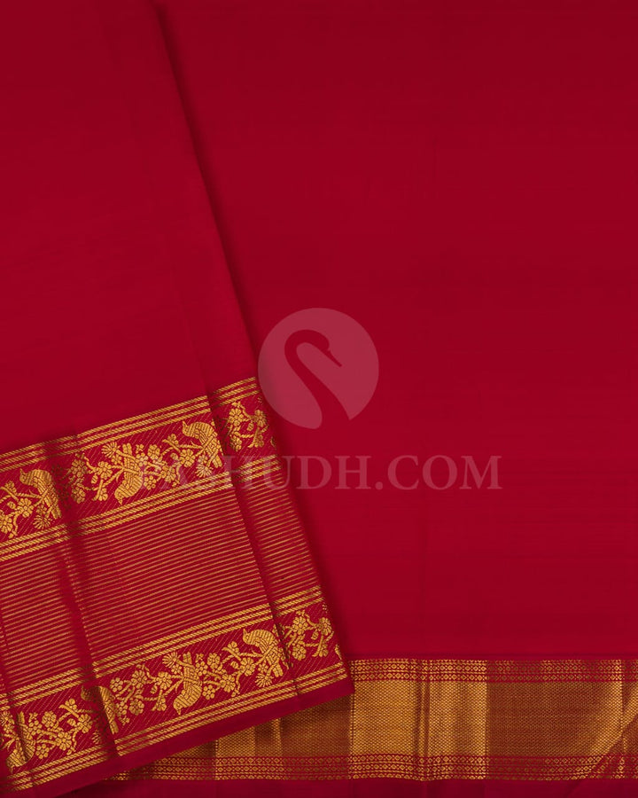 Bright Red With Gold Shimmer Organza Kanjivaram Silk Saree-S1385(B)