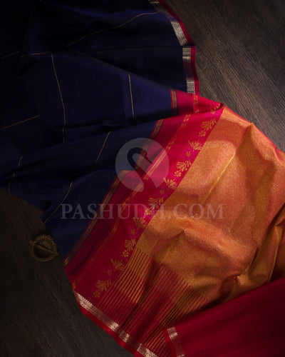 Navy Blue And Red Kanjivaram Silk Saree-S1462(A)