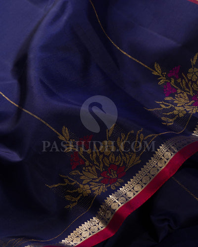 Navy Blue And Red Kanjivaram Silk Saree-S1462(A)