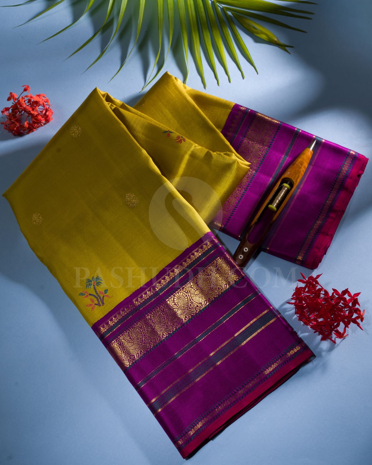 Tuscany Yellow With Purple Kanjivaram Silk Saree-S1456(A)