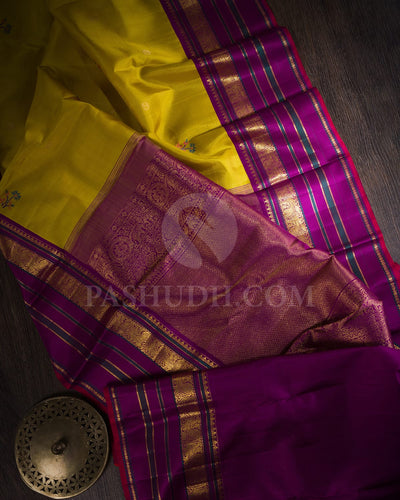 Tuscany Yellow With Purple Kanjivaram Silk Saree-S1456(A)