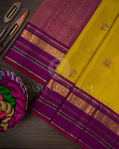 Tuscany Yellow With Purple Kanjivaram Silk Saree-S1456(A)