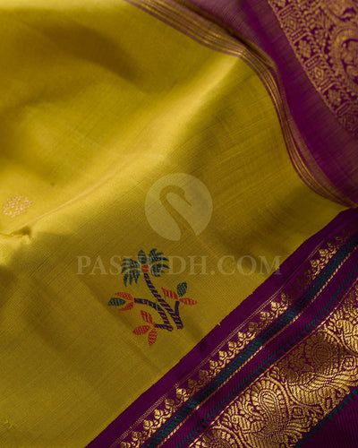 Tuscany Yellow With Purple Kanjivaram Silk Saree-S1456(A)