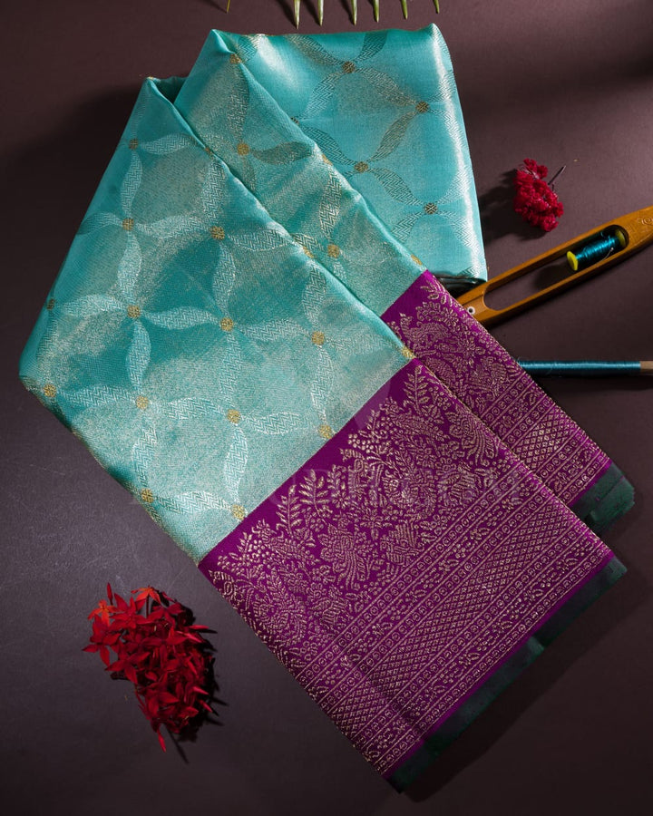 Powder Blue And Deep Purple Bridal Kanjivaram Silk Saree-S1466(A)