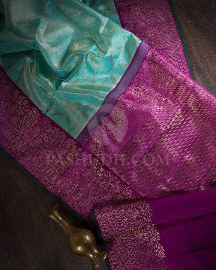 Powder Blue And Deep Purple Bridal Kanjivaram Silk Saree-S1466(A)
