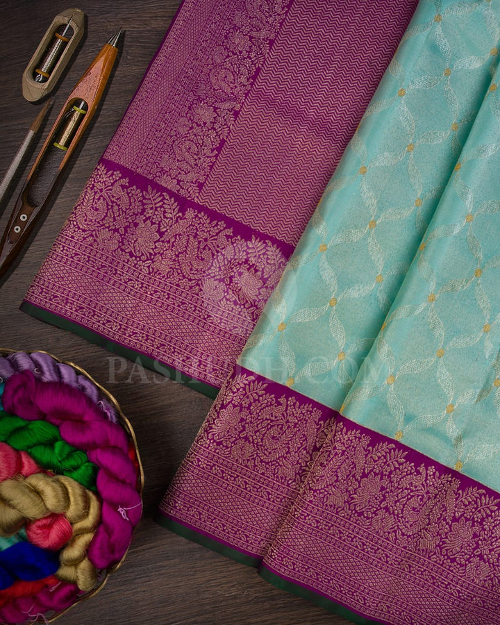 Powder Blue And Deep Purple Bridal Kanjivaram Silk Saree-S1466(A)