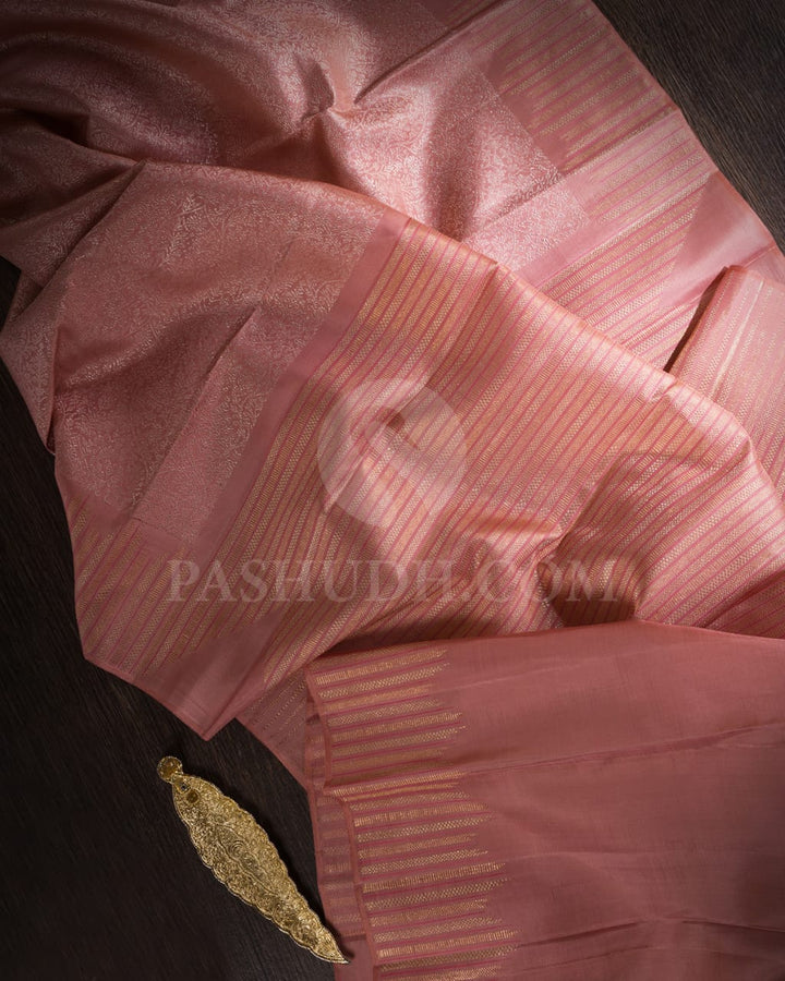 Rose Gold Kanjivaram Silk Saree-S1457(A)