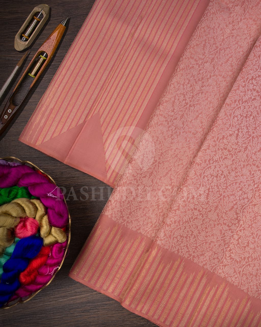 Rose Gold Kanjivaram Silk Saree-S1457(A)