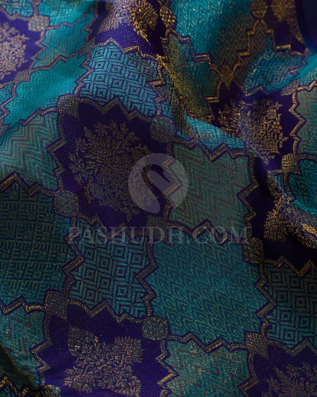Royal Blue, Tiffany Blue And Purple Kanjivaram Silk Saree-D616(D)