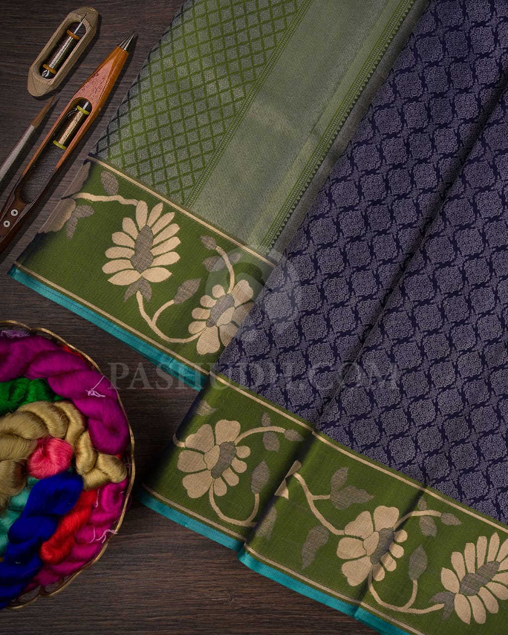 Midnight Blue And Green Kanjivaram Silk Saree-D614(D)