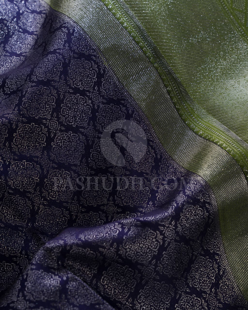 Midnight Blue And Green Kanjivaram Silk Saree-D614(D)