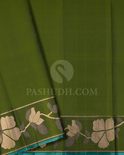 Midnight Blue And Green Kanjivaram Silk Saree-D614(D)