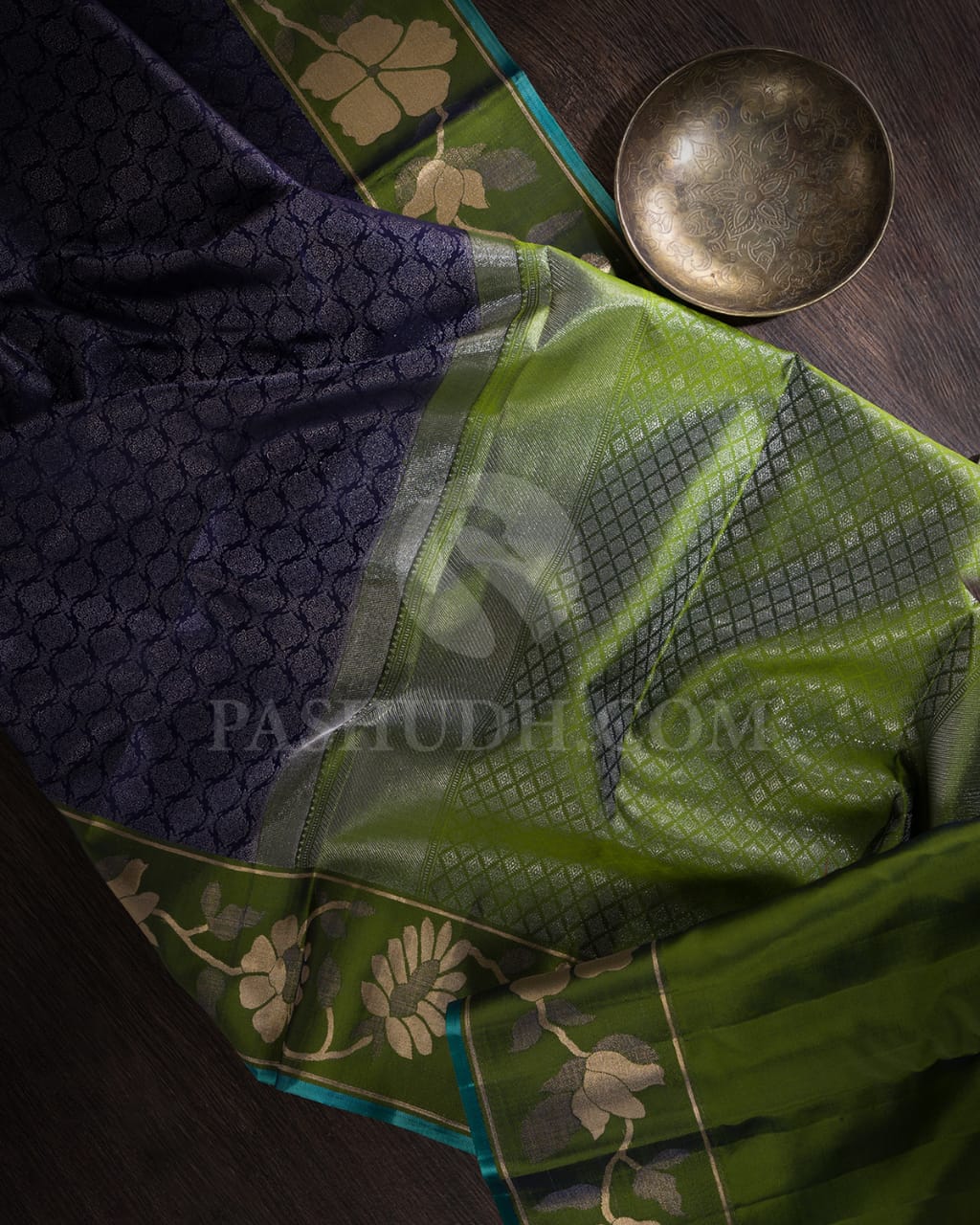 Midnight Blue And Green Kanjivaram Silk Saree-D614(D)