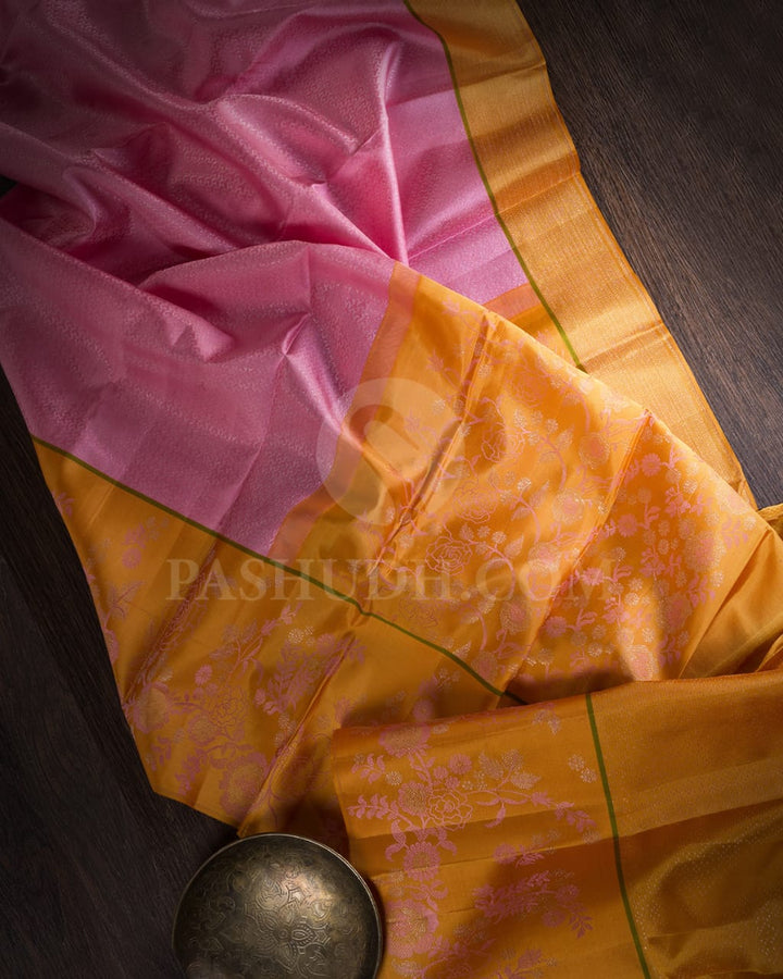 Baby Pink And Orange Kanjivaram Silk Saree-DJ344(H)