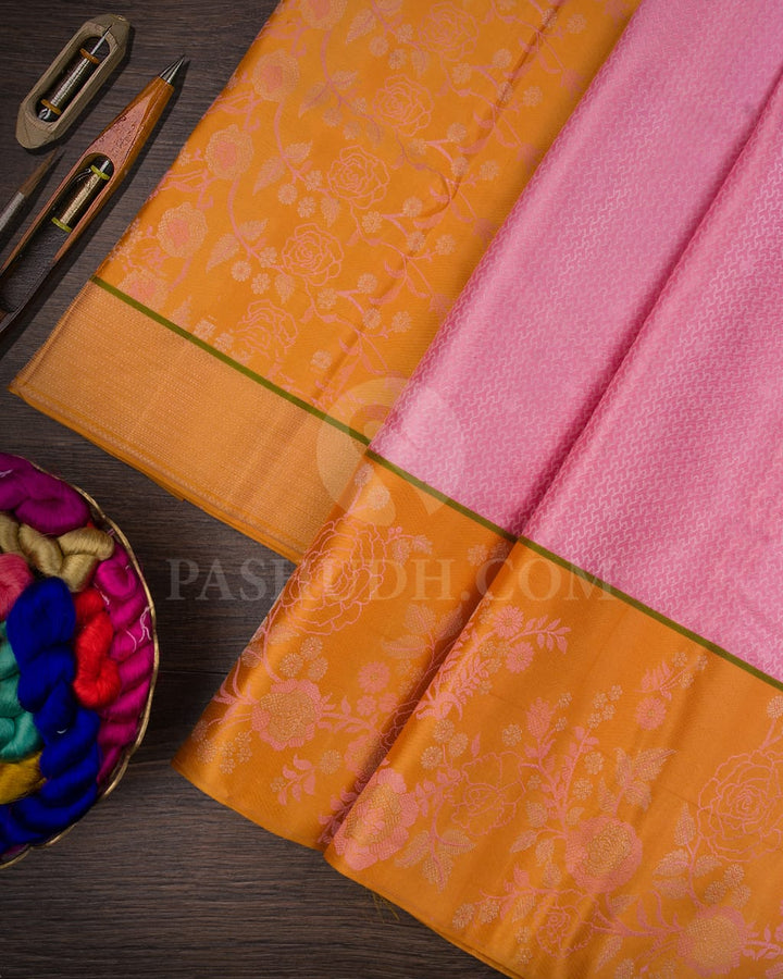 Baby Pink And Orange Kanjivaram Silk Saree-DJ344(H)