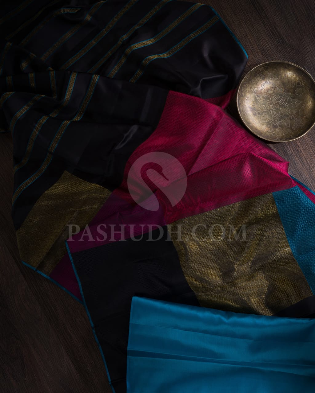 Black With Sky Blue Kanjivaram Silk Saree-DJ361(A)