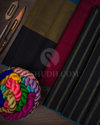 Black With Sky Blue Kanjivaram Silk Saree-DJ361(A)