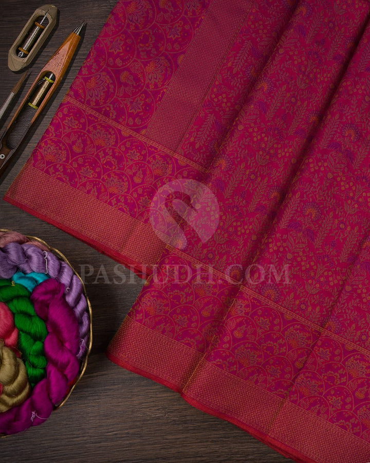 Magenta With Dual Toned Red Kanjivaram Silk Saree-D630(A)