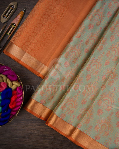 Pastel Teal And Orange Kanjivaram Silk Saree-DJ362(A)