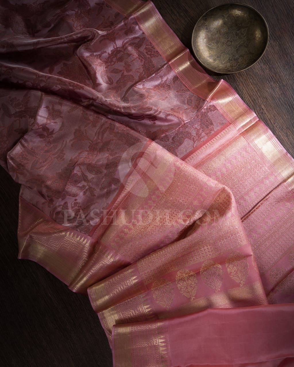 Old Rose With Mild Baby Pink Kanjivaram Silk Saree-D629(A)