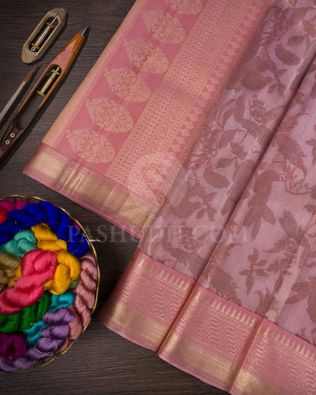 Old Rose With Mild Baby Pink Kanjivaram Silk Saree-D629(A)