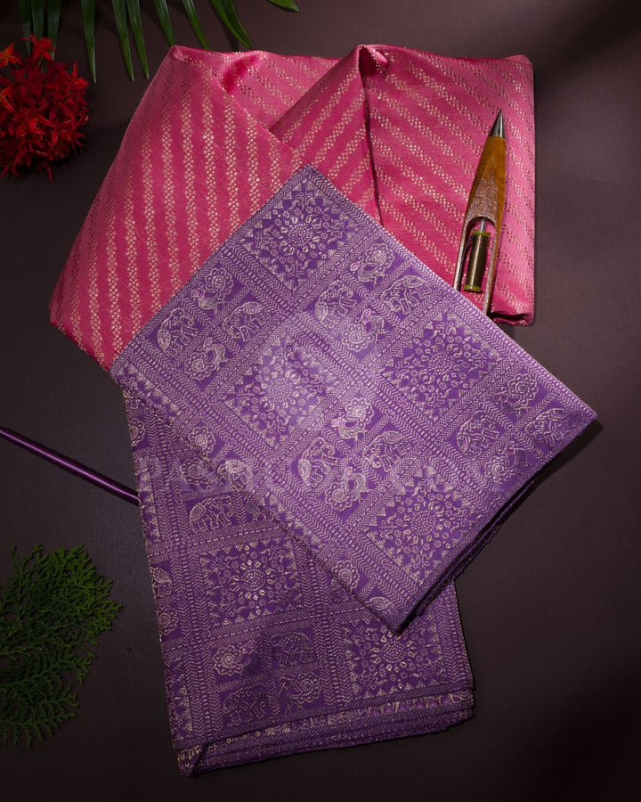 Dark Pink And Lavender Kanjivaram Silk Saree-S1423(D)