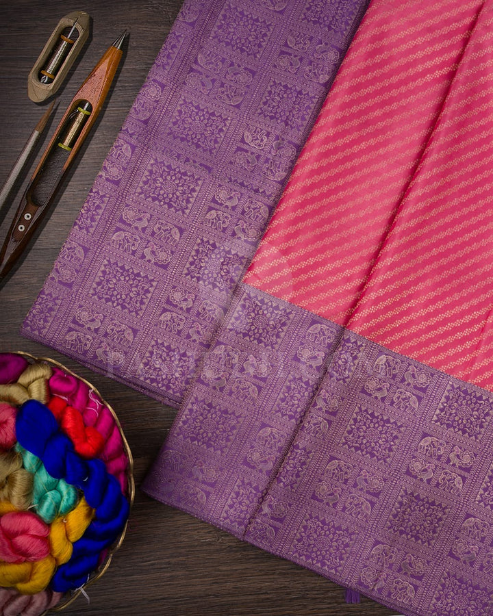 Dark Pink And Lavender Kanjivaram Silk Saree-S1423(D)