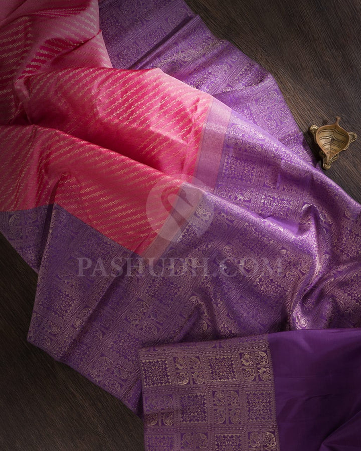 Dark Pink And Lavender Kanjivaram Silk Saree-S1423(D)