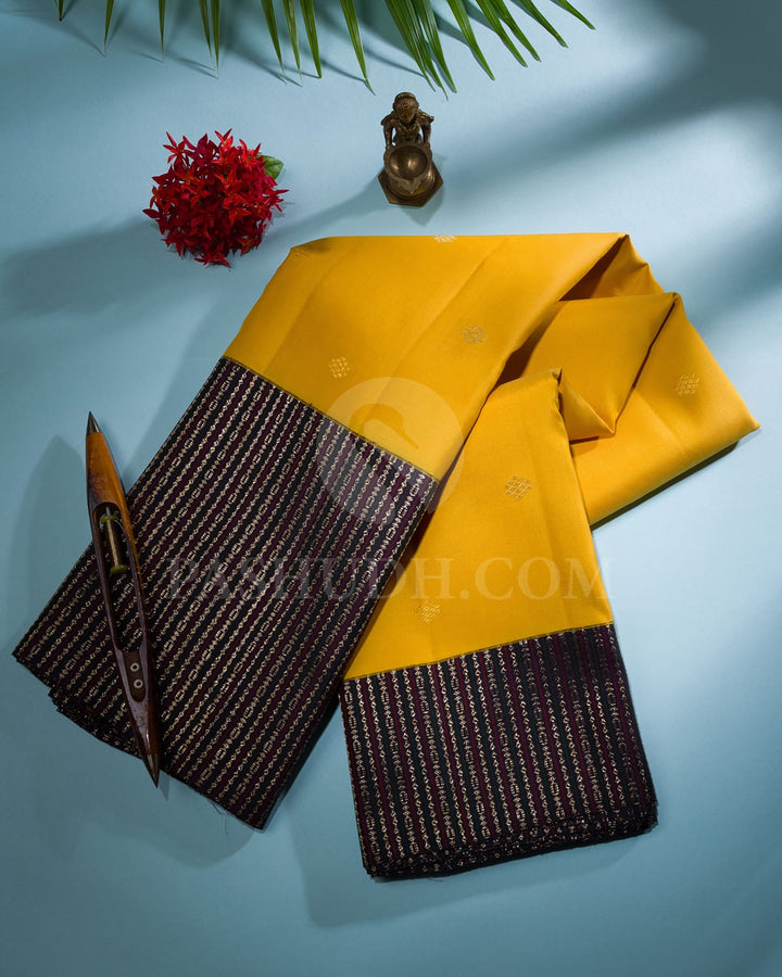 Mango Yellow And Blackish Aubergine  Kanjivaram Silk Saree-S1474(A)